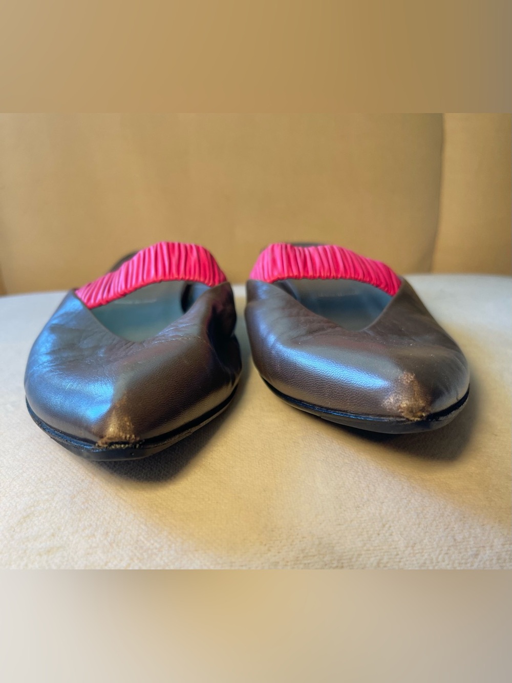 Authenticated Gray Prada Flats with Pink Straps Size 39/9 - Picture 7 of 9